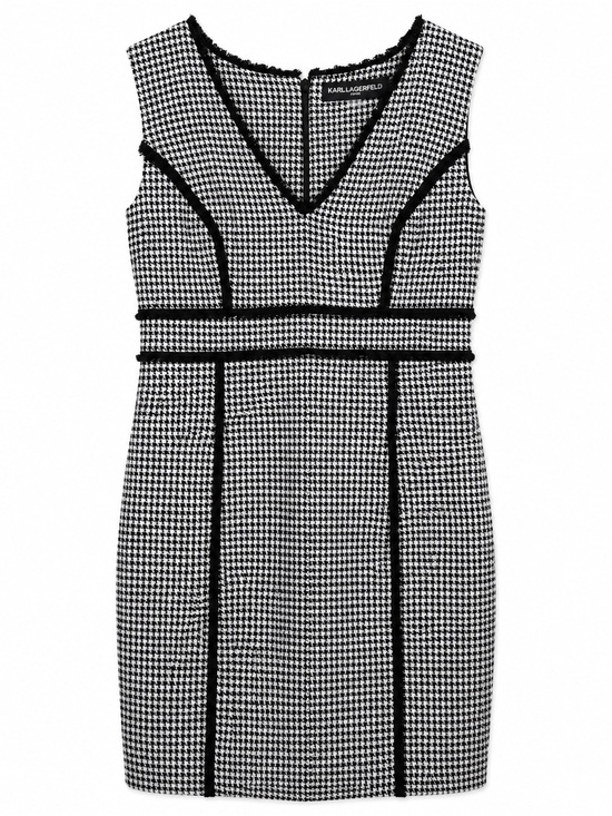 Karl Lagerfeld Dresses & Skirts - Karl Lagerfeld Paris Houndstooth Sheath Dress Fringe Trim V-Neck Size 6 Career